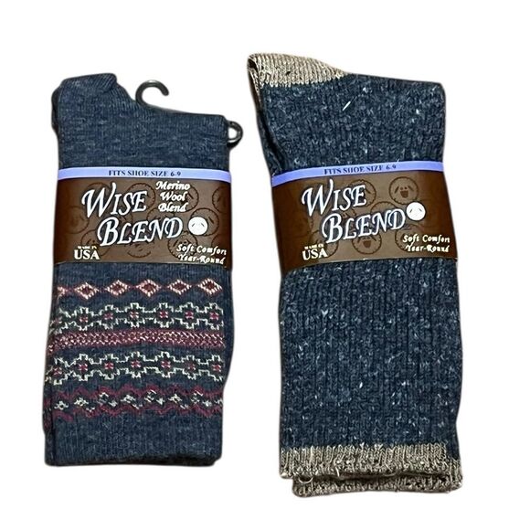 Merino Wool Blend Sock Bundle, 2 Pairs, Blue, Size 6-9, NWT - Picture 1 of 6